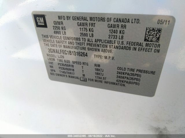 Photo 8 VIN: 2GNALFEC1B1316264 - CHEVROLET EQUINOX 