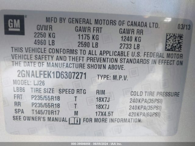 Photo 8 VIN: 2GNALFEK1D6307271 - CHEVROLET EQUINOX 