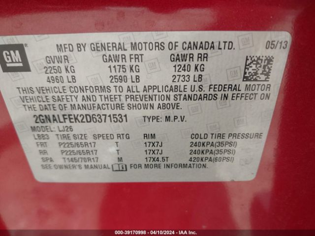 Photo 8 VIN: 2GNALFEK2D6371531 - CHEVROLET EQUINOX 