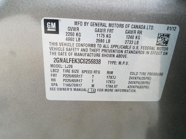 Photo 9 VIN: 2GNALFEK3C6256838 - CHEVROLET EQUINOX LT 