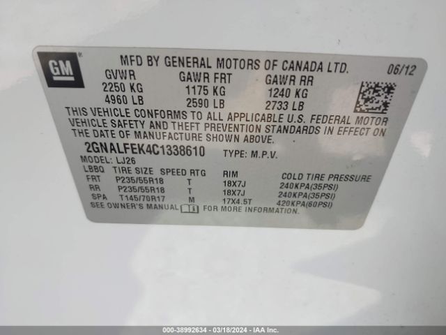 Photo 8 VIN: 2GNALFEK4C1338610 - CHEVROLET EQUINOX 