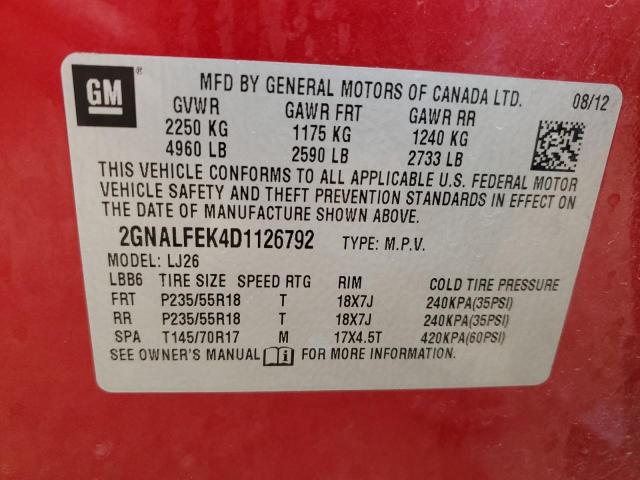 Photo 9 VIN: 2GNALFEK4D1126792 - CHEVROLET EQUINOX LT 