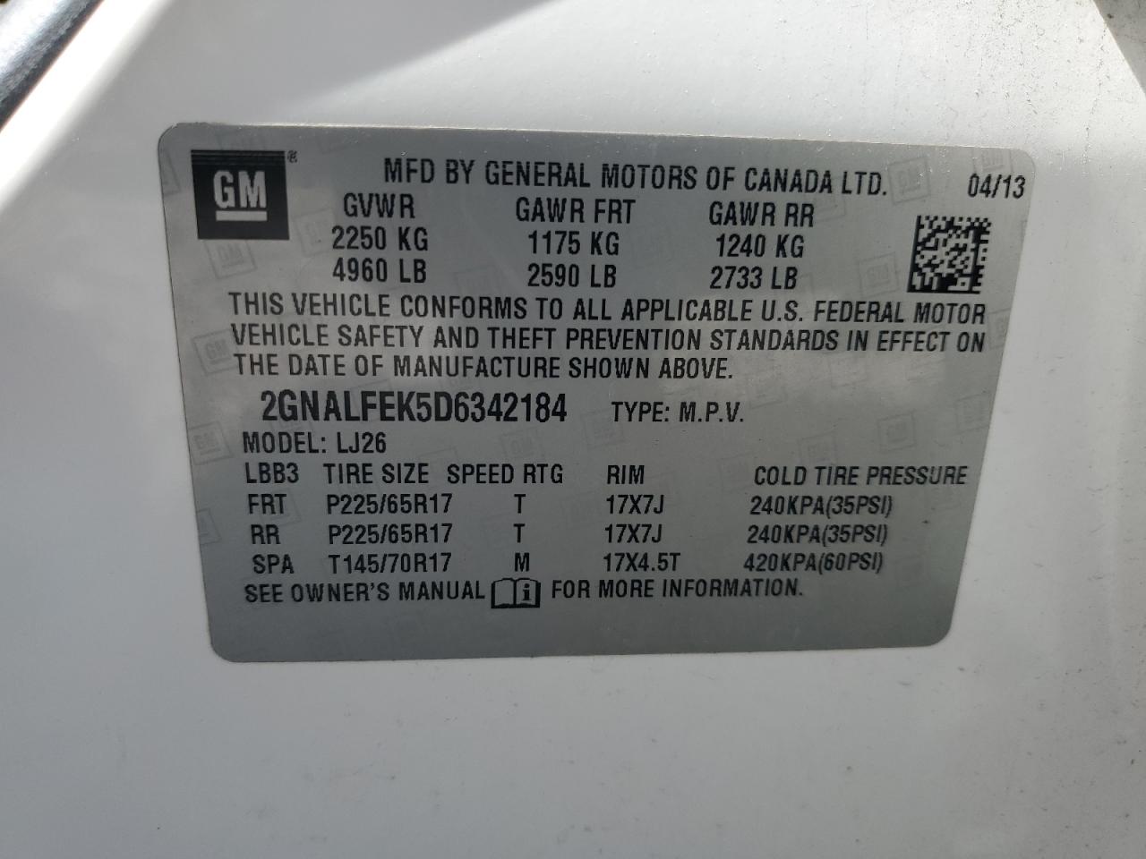 Photo 12 VIN: 2GNALFEK5D6342184 - CHEVROLET EQUINOX 