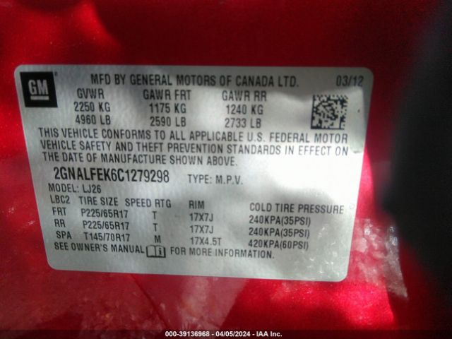 Photo 8 VIN: 2GNALFEK6C1279298 - CHEVROLET EQUINOX 