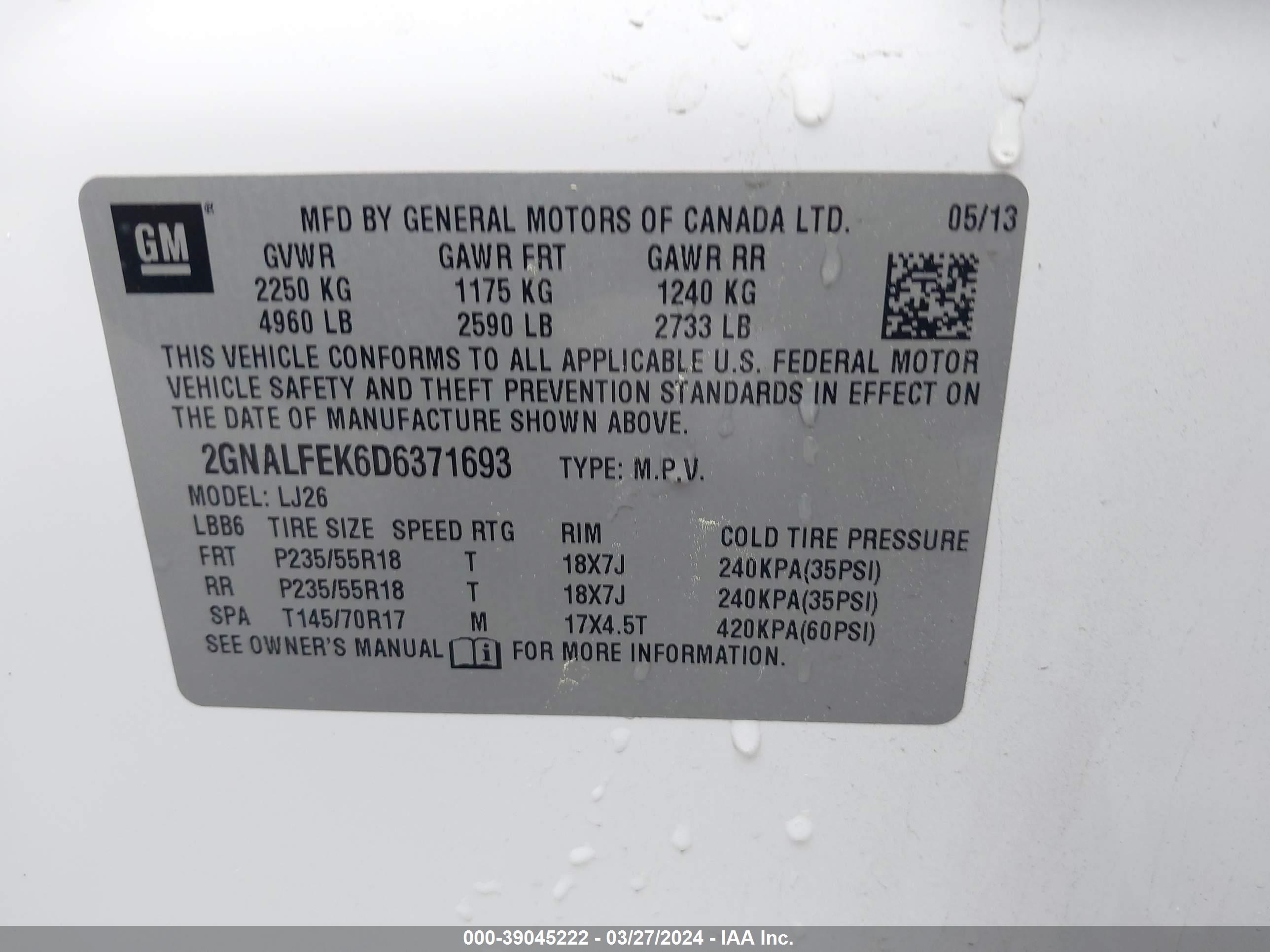 Photo 8 VIN: 2GNALFEK6D6371693 - CHEVROLET EQUINOX 