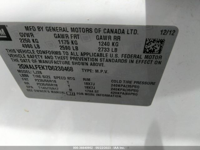 Photo 8 VIN: 2GNALFEK7D6230468 - CHEVROLET EQUINOX 