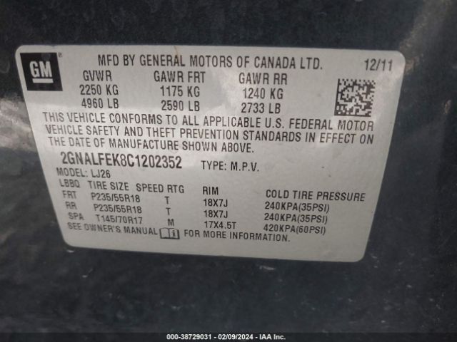 Photo 8 VIN: 2GNALFEK8C1202352 - CHEVROLET EQUINOX 