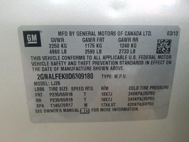 Photo 9 VIN: 2GNALFEK8D6309180 - CHEVROLET EQUINOX LT 