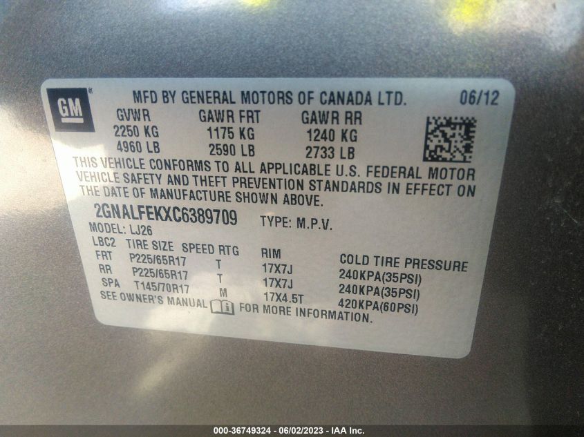 Photo 8 VIN: 2GNALFEKXC6389709 - CHEVROLET EQUINOX 