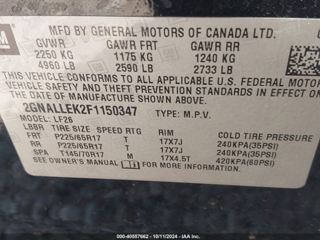 Photo 8 VIN: 2GNALLEK2F1150347 - CHEVROLET EQUINOX 