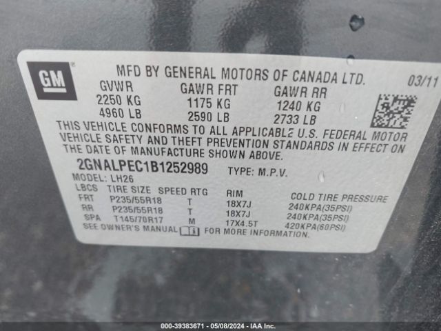 Photo 8 VIN: 2GNALPEC1B1252989 - CHEVROLET EQUINOX 