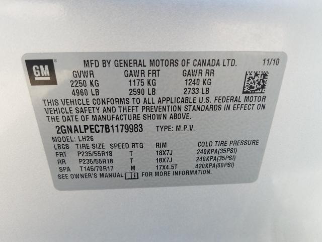 Photo 9 VIN: 2GNALPEC7B1179983 - CHEVROLET EQUINOX LT 