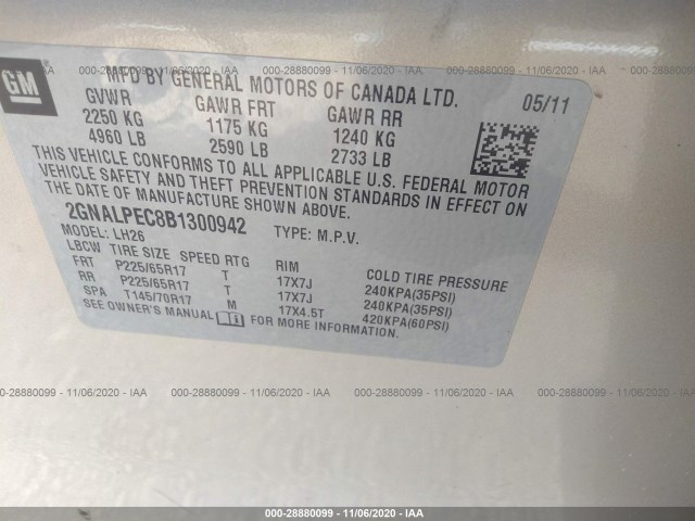 Photo 8 VIN: 2GNALPEC8B1300942 - CHEVROLET EQUINOX 