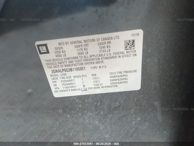 Photo 8 VIN: 2GNALPEC9B1185851 - CHEVROLET EQUINOX 