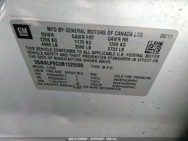 Photo 8 VIN: 2GNALPEC9B1325588 - CHEVROLET EQUINOX 