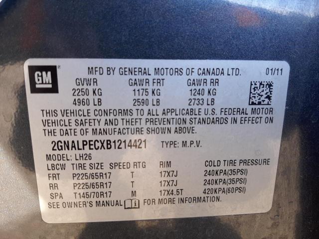 Photo 9 VIN: 2GNALPECXB1214421 - CHEVROLET EQUINOX LT 