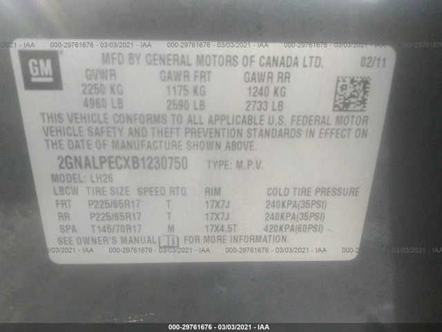 Photo 8 VIN: 2GNALPECXB1230750 - CHEVROLET EQUINOX 