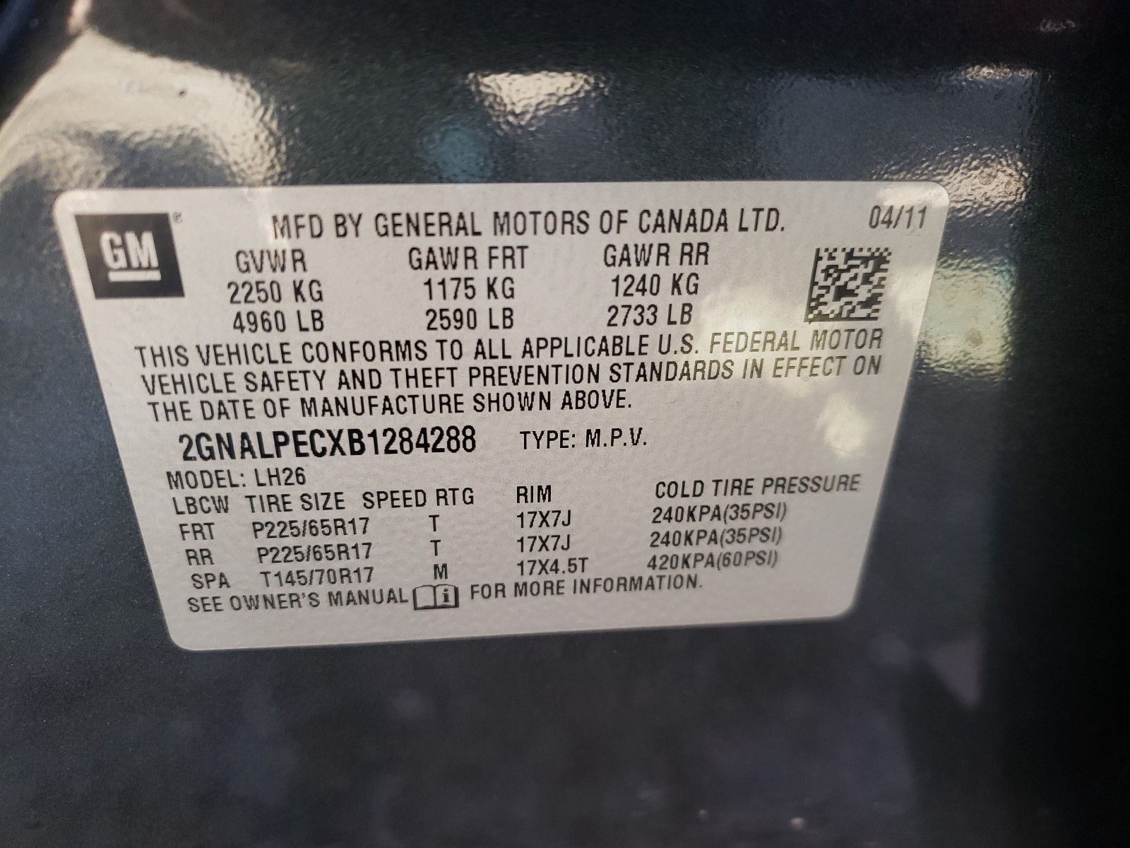 Photo 9 VIN: 2GNALPECXB1284288 - CHEVROLET EQUINOX LT 