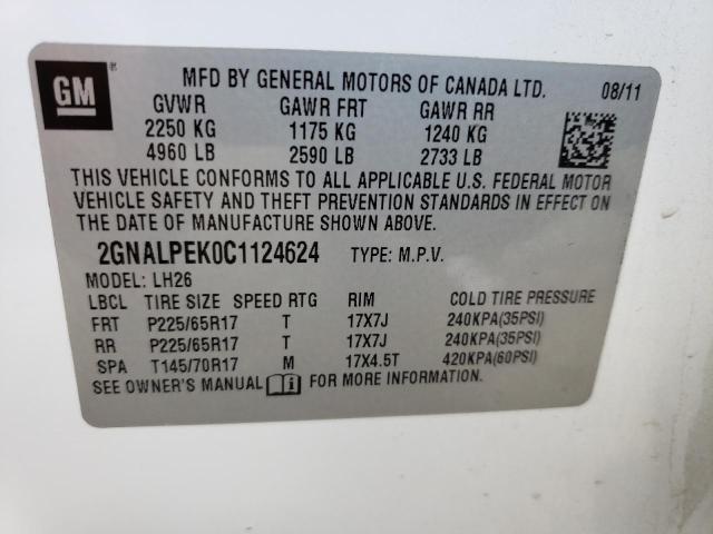 Photo 9 VIN: 2GNALPEK0C1124624 - CHEVROLET EQUINOX LT 