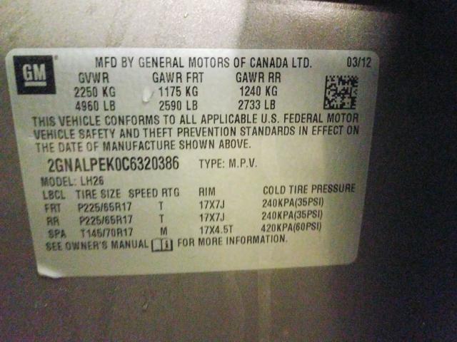 Photo 9 VIN: 2GNALPEK0C6320386 - CHEVROLET EQUINOX LT 