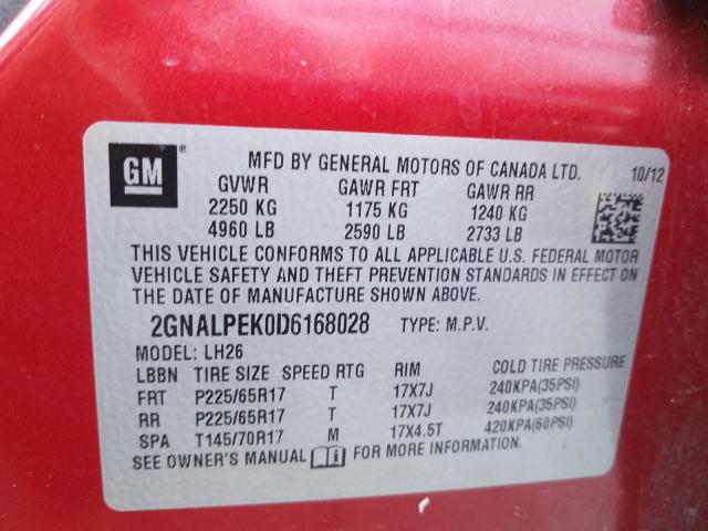 Photo 9 VIN: 2GNALPEK0D6168028 - CHEVROLET EQUINOX LT 