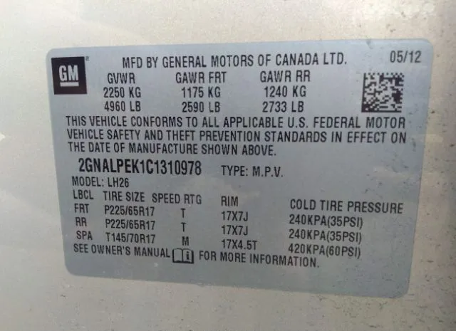 Photo 8 VIN: 2GNALPEK1C1310978 - CHEVROLET EQUINOX 