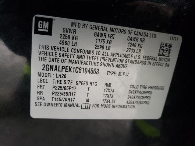 Photo 9 VIN: 2GNALPEK1C6194863 - CHEVROLET EQUINOX LT 