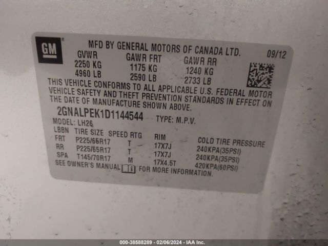 Photo 8 VIN: 2GNALPEK1D1144544 - CHEVROLET EQUINOX 