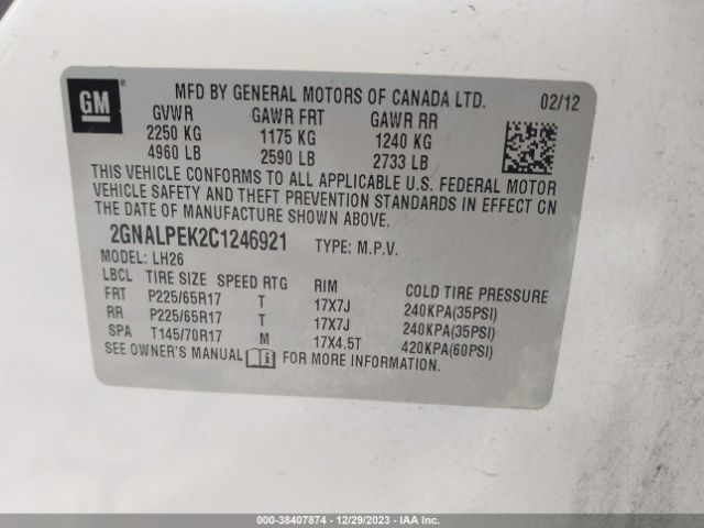 Photo 8 VIN: 2GNALPEK2C1246921 - CHEVROLET EQUINOX 