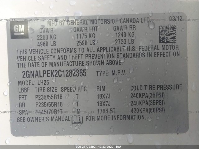 Photo 8 VIN: 2GNALPEK2C1282365 - CHEVROLET EQUINOX 