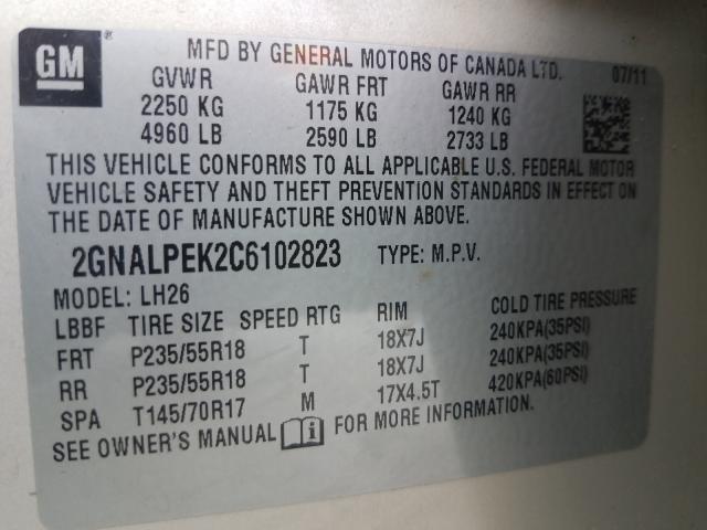 Photo 9 VIN: 2GNALPEK2C6102823 - CHEVROLET EQUINOX LT 