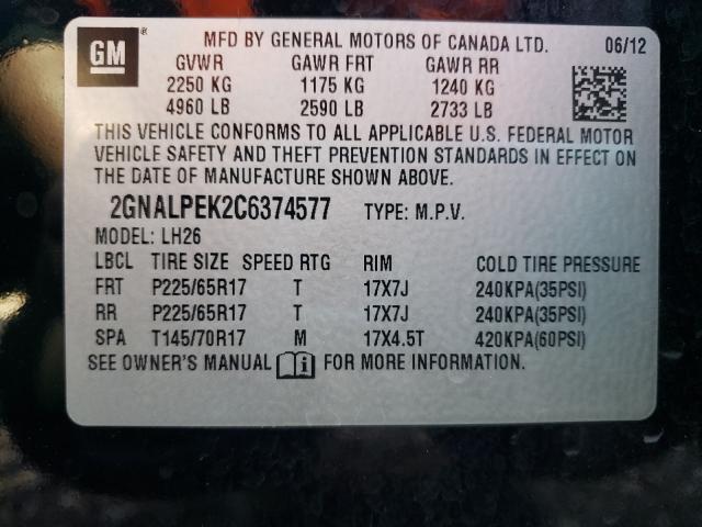 Photo 9 VIN: 2GNALPEK2C6374577 - CHEVROLET EQUINOX LT 