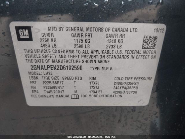 Photo 8 VIN: 2GNALPEK2D6192590 - CHEVROLET EQUINOX 