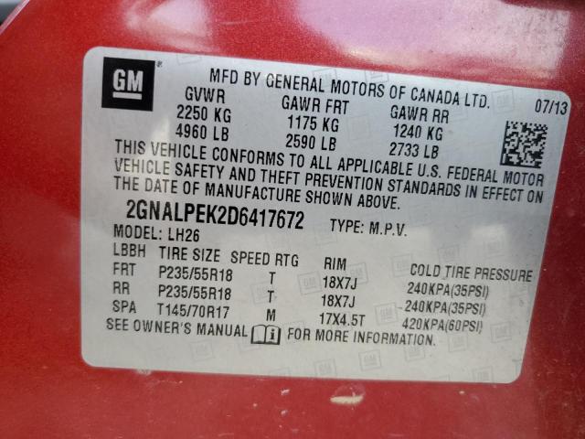 Photo 12 VIN: 2GNALPEK2D6417672 - CHEVROLET EQUINOX LT 