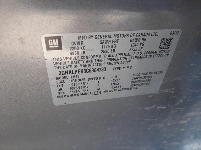 Photo 9 VIN: 2GNALPEK3C6304733 - CHEVROLET EQUINOX LT 