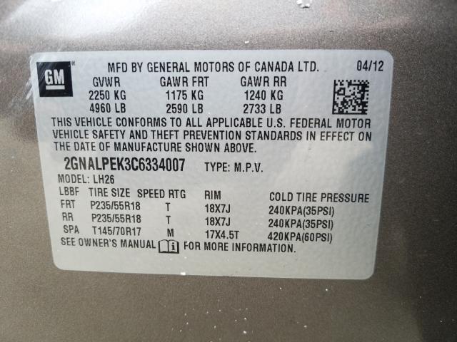 Photo 9 VIN: 2GNALPEK3C6334007 - CHEVROLET EQUINOX LT 