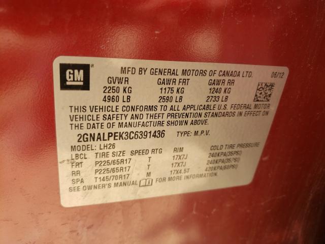 Photo 9 VIN: 2GNALPEK3C6391436 - CHEVROLET EQUINOX LT 