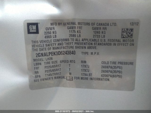 Photo 8 VIN: 2GNALPEK3D6243840 - CHEVROLET EQUINOX 