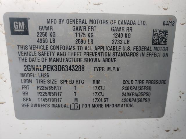 Photo 9 VIN: 2GNALPEK3D6343288 - CHEVROLET EQUINOX LT 