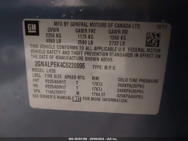 Photo 8 VIN: 2GNALPEK4C6220095 - CHEVROLET EQUINOX 