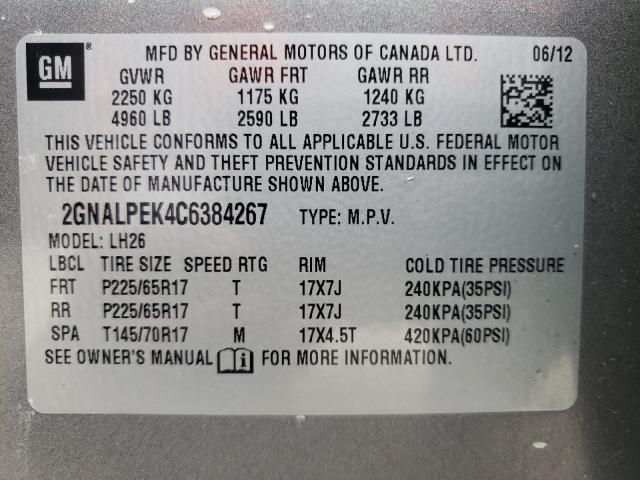 Photo 9 VIN: 2GNALPEK4C6384267 - CHEVROLET EQUINOX LT 