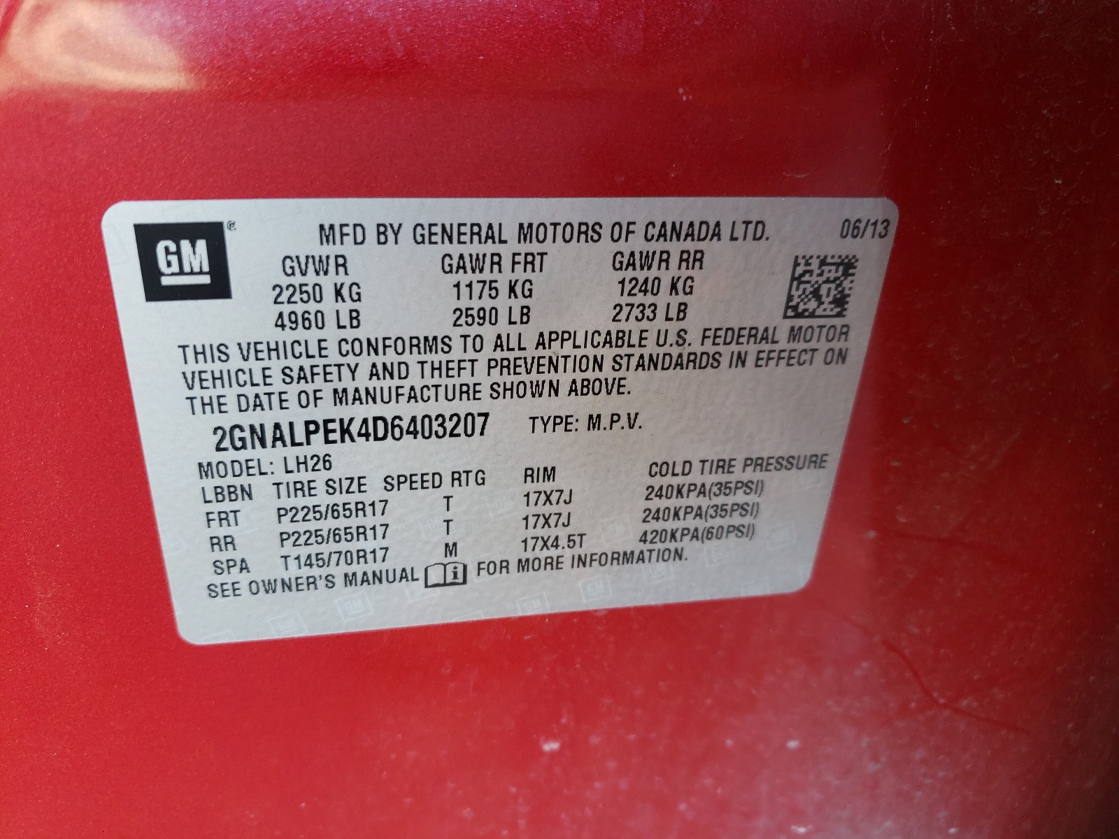 Photo 9 VIN: 2GNALPEK4D6403207 - CHEVROLET EQUINOX LT 