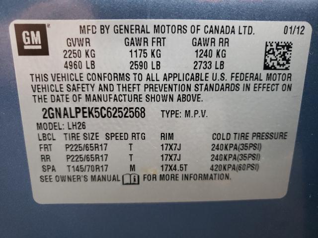 Photo 9 VIN: 2GNALPEK5C6252568 - CHEVROLET EQUINOX LT 