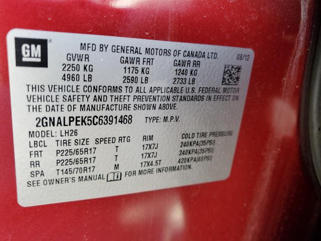 Photo 11 VIN: 2GNALPEK5C6391468 - CHEVROLET EQUINOX LT 