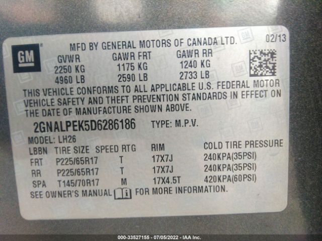 Photo 8 VIN: 2GNALPEK5D6286186 - CHEVROLET EQUINOX 