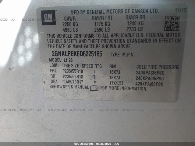 Photo 8 VIN: 2GNALPEK6D6225185 - CHEVROLET EQUINOX 