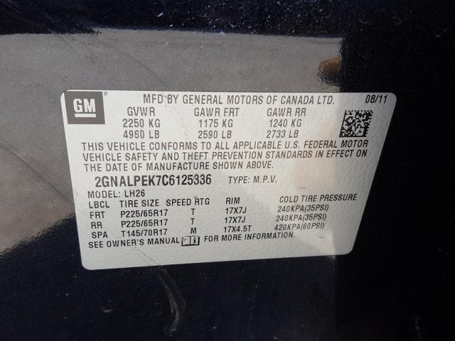 Photo 9 VIN: 2GNALPEK7C6125336 - CHEVROLET EQUINOX LT 