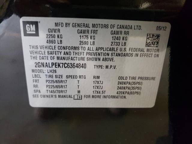 Photo 9 VIN: 2GNALPEK7C6364840 - CHEVROLET EQUINOX LT 