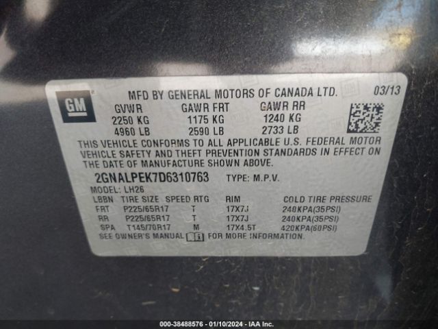 Photo 8 VIN: 2GNALPEK7D6310763 - CHEVROLET EQUINOX 