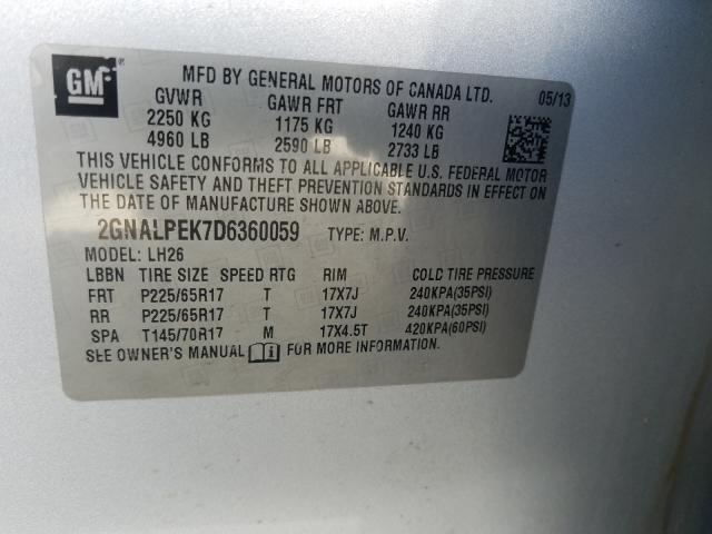 Photo 9 VIN: 2GNALPEK7D6360059 - CHEVROLET EQUINOX LT 